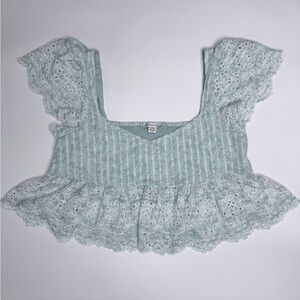 American Eagle Outfitters Light Blue Lace Blouse